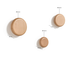 Nadue Набор из 3 настенных крючков из массива бука с натуральной отделкой