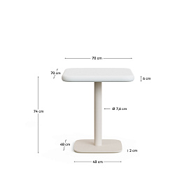 Уличный стол Dina белый из цемента и стали со столешницей 70х70 см