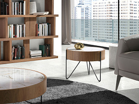 Круглый приставной столик 2139/MH2303B из ореха и мраморной керамики