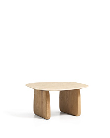 Приставной столик Pirita из бежевого травертина с ножками из дуба натурального цвета, 71 x 70 см