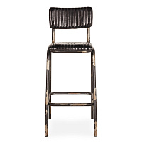 Барный стул Romina из черной кожи с черными ножками