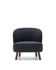 Кресло Ulit из сине-серой синели с ножками из ясеня с отделкой под орех