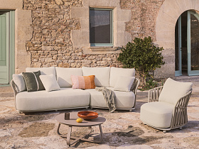 Изогнутый модуль уличного дивана Osani из алюминия экрю и веревки цвета таупе 167 см