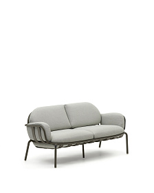 Уличный диван Joncols из серой ткани и зеленым алюминиевым каркасом 164 см