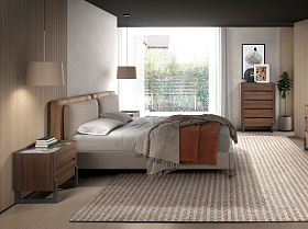 Кровать 7154/GC2220 из экокожи цвета норки и серой ткани