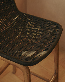 Уличный барный стул Alipa из акации и веревки темно-серого цвета, 75 см