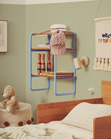 Стеллаж из ясеневого шпона цвета Tinn с синей металлической конструкцией, 70 x 60