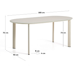 Уличный стол Erice из алюминия и закаленного стекла цвета экрю, 180 x 90 см