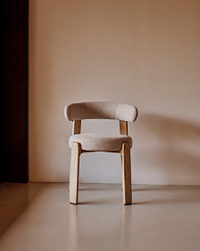 Granite Стул на 4 ножках из бежевого шенилла и массива ясеня в натуральной отделке