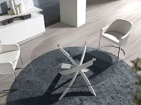 Круглый обеденный стол из закаленного стекла и белой стали 1138-Ø120