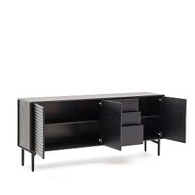 Комод Lenon с 3 дверцами и 3 ящиками черный из массива и шпона дуба