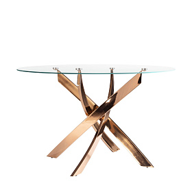 Круглый обеденный стол 1169 из стекла и стали цвета розового золота Ø130