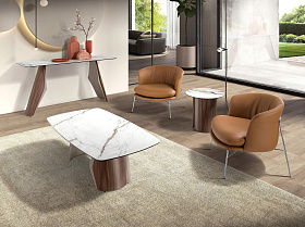 Овальный столик 2167 из керамики с мраморной отделкой, стали и ореха