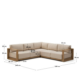 Угловой 5-местный диван Ambra из массива акации со светлой отделкой 248 см