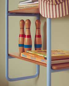 Стеллаж из ясеневого шпона цвета Tinn с синей металлической конструкцией, 70 x 60