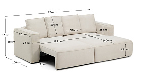 Диван-кровать Marela бежевый шенилл 3-местный с кушеткой справа 236 см