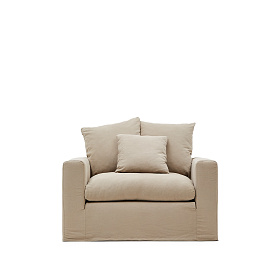 Кресло Nora со съемным чехлом серо-коричневое из льна и хлопка 140 см