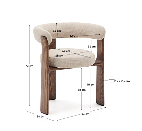Granite Стул на 3 ножках из бежевого шенилла и массива ясеня в отделке орех