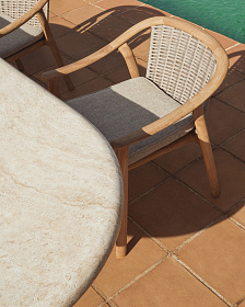 Уличный стул Elunda из тикового дерева и бежевой веревки