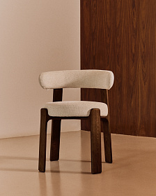 Granite Стул на 4 ножках из бежевого шенилла и массива ясеня в отделке орех