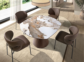 Раздвижной обеденный стол 1187 из керамики в мраморной отделке и ореха