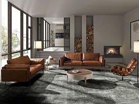 Круглый столик 2150 из ореха и бежевого дерева