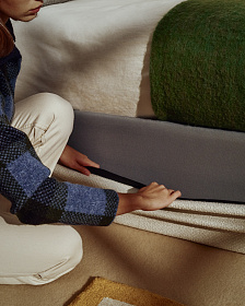 Основание кровати Nelzi с боковым открыванием из шенилла цвета экрю для матраса 90 x 200 см