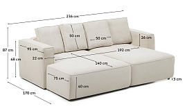 Диван-кровать Marela бежевый шенилл 3-местный с кушеткой слева 236 см