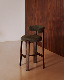 Барный стул Granite из зеленой синели и ясеня с отделкой орех 75 см