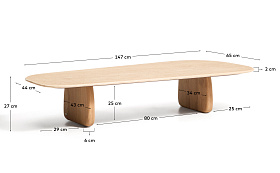 Журнальный столик Pirita из бежевого травертина с ножками из дуба натурального цвета, 147 x 65 см 