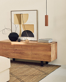 Тумба под телевизор Uxue с 3 дверцами из массива акации с беленой отделкой 150 x 58 см