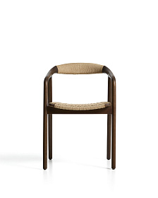 Уличный стул Derile из массива дуба в отделке орех и бежевой веревки