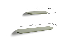 Комплект из 2 полок Arely из МДФ с зеленым лаковым покрытием, 35 см/55 см