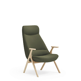 Кресло высокое Dins зеленое с каркасом из натурального бука