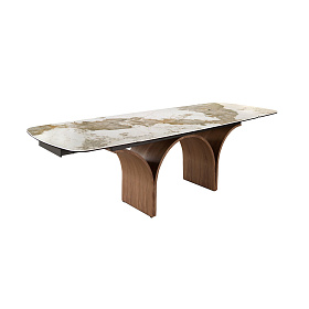 Раздвижной стол 1156 из керамики с эффектом мрамора и стали с отделкой под орех