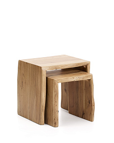 Комплект из 2-х столиков Lomiri из массива акации с выбеленной отделкой 50 x 42 см/34 x 42 