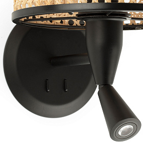 Настенный светильник Mambo чёрный металл / натуральный ротанг ø210