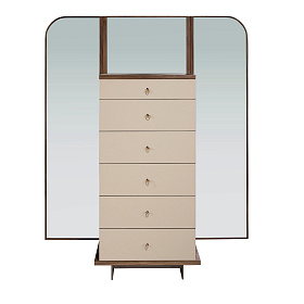 Шифоньер 7206 из кожи, ореха и полированной стали с зеркалом