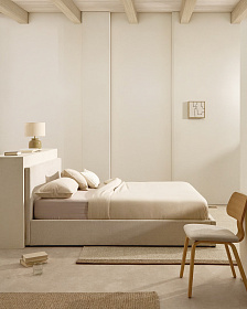 Кровать Nahiri бежевого цвета из шенилла с ящиком для хранения 160 x 200 см