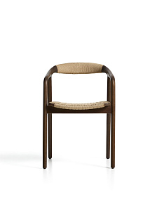 Уличный стул Derile из массива дуба в отделке орех и бежевой веревки