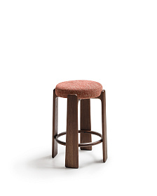 Granite Барный табурет из терракотового шенилла и массива ясеня в натуральной отделке 75 см
