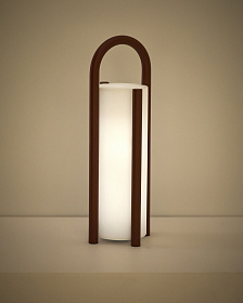 Большая портативная настольная лампа Leros из полиэтилена и стали терракотового цвета