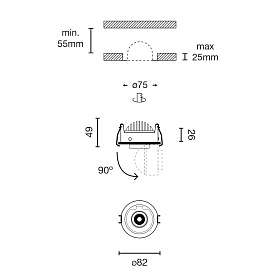 Встраиваемый светильник ALIA 8W черный 50є 3000K DALI
