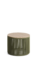 Уличчный столик Dandara из стали, зеленой веревки и массива акации Ø70 см