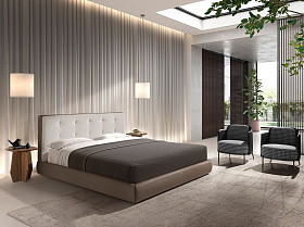 Кровать 7174 с обивкой из коричневой ткани и коричневой эко-кожи 180x200 см