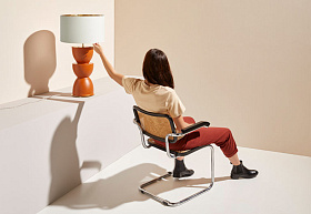 Настольная лама Metric хромированный металл, абажур из темного льна 801129