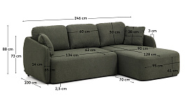 Трехместный диван-кровать Laira с правым шезлонгом из темно-зеленого шенилла 246  см