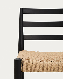 Полубарный стул Analy из массива дуба в черной отделке и веревочным сиденьем 65 см