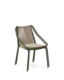 Садовое кресло Zivia из веревки цвета экрю и оцинкованной стали зеленого цвета