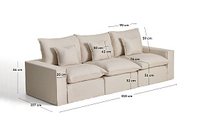 Модульный трехместный диван Anarela из бежевого льна и вискозы со съемным чехлом, 310 см